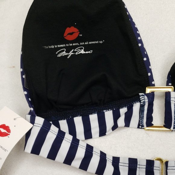 new L Women's Swimsuit Bikini Top Marilyn Monroe Navy & White Polka PinUp Retro - Picture 9 of 11